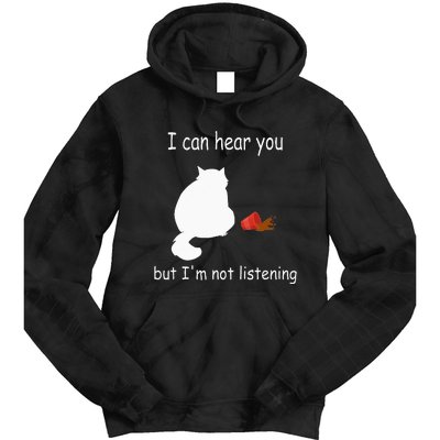 Funny Cat I Can Hear You But Im Listening Cat And Coffee Tie Dye Hoodie