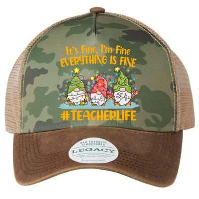 Funny Christmas It's Fine I'm Fine Everything Is Fine Gnomes #Teacher Life Legacy Tie Dye Trucker Hat