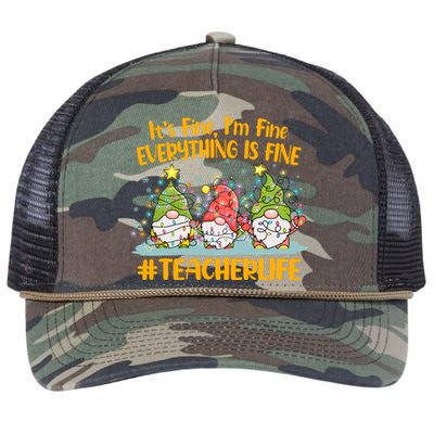 Funny Christmas It's Fine I'm Fine Everything Is Fine Gnomes #Teacher Life Retro Rope Trucker Hat Cap