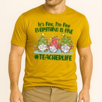 Funny Christmas It's Fine I'm Fine Everything Is Fine Gnomes #Teacher Life Cooling Performance Crew T-Shirt