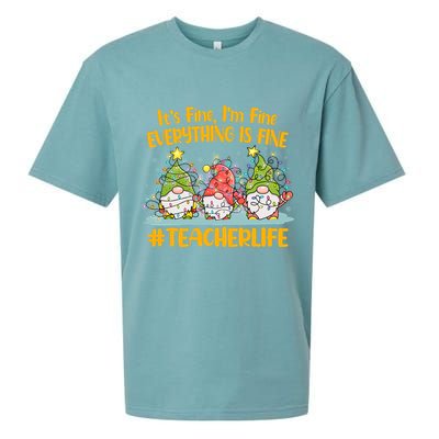 Funny Christmas It's Fine I'm Fine Everything Is Fine Gnomes #Teacher Life Sueded Cloud Jersey T-Shirt