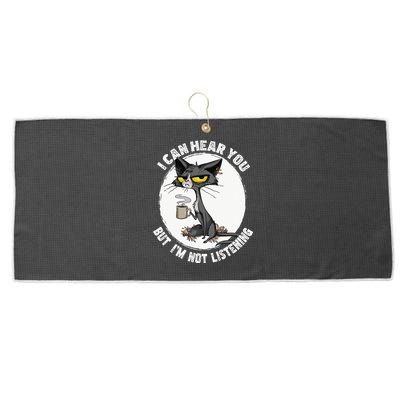 Funny Cat I Can Hear You But Im Listening Cat And Coffee Large Microfiber Waffle Golf Towel