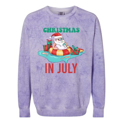 Funny Christmas In July Summer Santa Colorblast Crewneck Sweatshirt