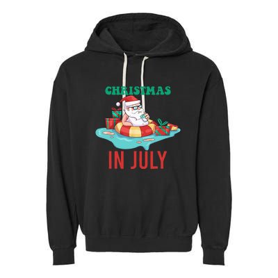 Funny Christmas In July Summer Santa Garment-Dyed Fleece Hoodie