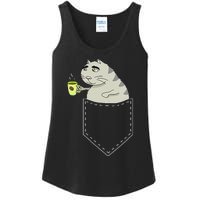 Funny Cat In Pocket Vintage Kawaii Anime Coffee & Cat Lovers Ladies Essential Tank