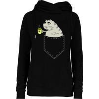 Funny Cat In Pocket Vintage Kawaii Anime Coffee & Cat Lovers Womens Funnel Neck Pullover Hood