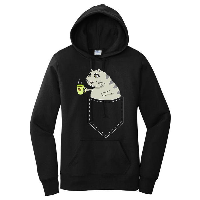 Funny Cat In Pocket Vintage Kawaii Anime Coffee & Cat Lovers Women's Pullover Hoodie