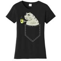 Funny Cat In Pocket Vintage Kawaii Anime Coffee & Cat Lovers Women's T-Shirt