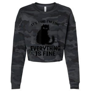 Funny cat It's Fine I'm Fine Everything Is Fine Meow Kitty Cropped Pullover Crew