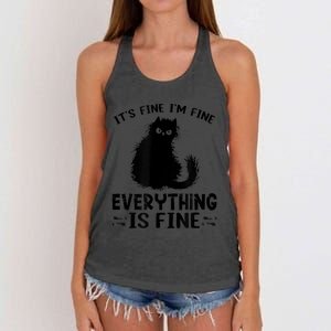 Funny cat It's Fine I'm Fine Everything Is Fine Meow Kitty Women's Knotted Racerback Tank