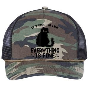 Funny cat It's Fine I'm Fine Everything Is Fine Meow Kitty Retro Rope Trucker Hat Cap