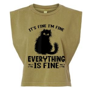 Funny cat It's Fine I'm Fine Everything Is Fine Meow Kitty Garment-Dyed Women's Muscle Tee