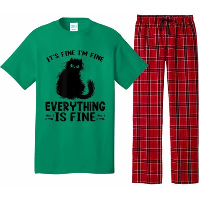 Funny cat It's Fine I'm Fine Everything Is Fine Meow Kitty Pajama Set