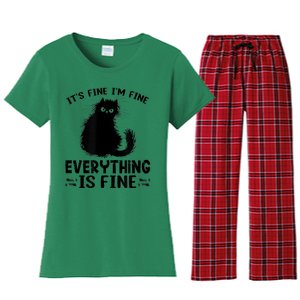 Funny cat It's Fine I'm Fine Everything Is Fine Meow Kitty Women's Flannel Pajama Set