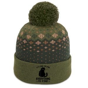 Funny cat It's Fine I'm Fine Everything Is Fine Meow Kitty The Baniff Cuffed Pom Beanie