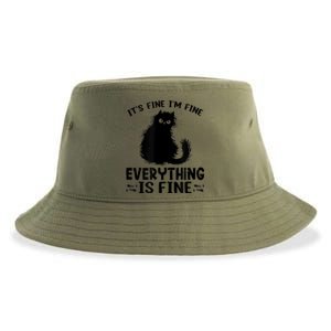 Funny cat It's Fine I'm Fine Everything Is Fine Meow Kitty Sustainable Bucket Hat