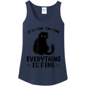 Funny cat It's Fine I'm Fine Everything Is Fine Meow Kitty Ladies Essential Tank