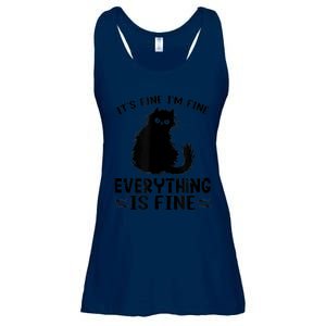 Funny cat It's Fine I'm Fine Everything Is Fine Meow Kitty Ladies Essential Flowy Tank