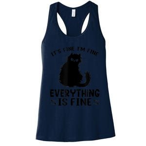 Funny cat It's Fine I'm Fine Everything Is Fine Meow Kitty Women's Racerback Tank