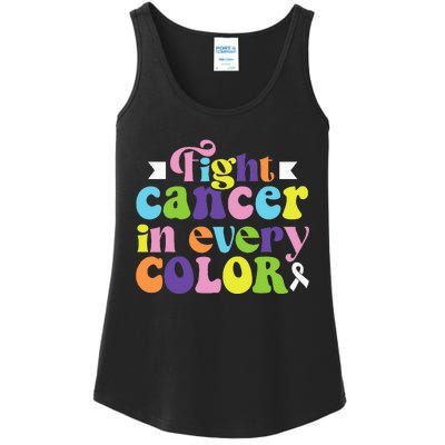 Fight Cancer In All Color Awareness Flower Ribbon Heart Hope Ladies Essential Tank