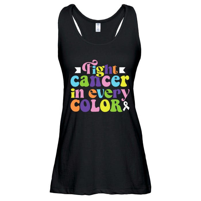 Fight Cancer In All Color Awareness Flower Ribbon Heart Hope Ladies Essential Flowy Tank