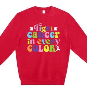 Fight Cancer In All Color Awareness Flower Ribbon Heart Hope Premium Crewneck Sweatshirt