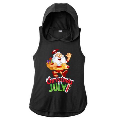 Funny Christmas in July Summer Reindeer Float Xmas Ladies PosiCharge Tri-Blend Wicking Draft Hoodie Tank