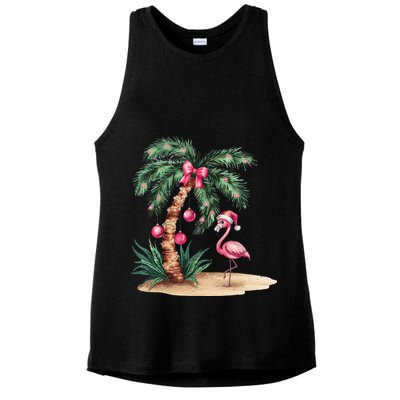 Flamingo Christmas In July Coquette Bow Palm Tree Summer Ladies PosiCharge Tri-Blend Wicking Tank