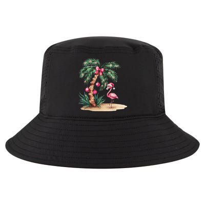 Flamingo Christmas In July Coquette Bow Palm Tree Summer Cool Comfort Performance Bucket Hat