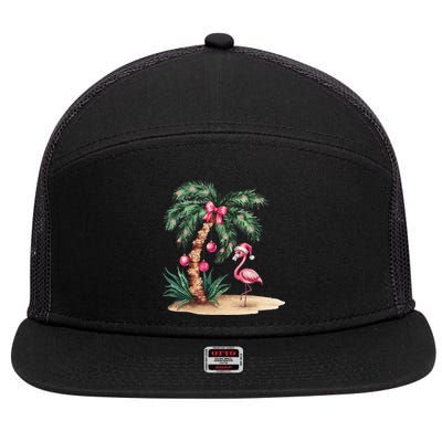 Flamingo Christmas In July Coquette Bow Palm Tree Summer 7 Panel Mesh Trucker Snapback Hat