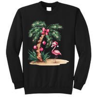 Flamingo Christmas In July Coquette Bow Palm Tree Summer Sweatshirt