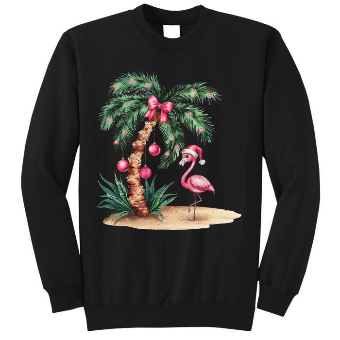 Flamingo Christmas In July Coquette Bow Palm Tree Summer Sweatshirt
