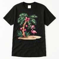 Flamingo Christmas In July Coquette Bow Palm Tree Summer Tall T-Shirt