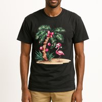 Flamingo Christmas In July Coquette Bow Palm Tree Summer Tall T-Shirt