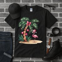 Flamingo Christmas In July Coquette Bow Palm Tree Summer Tall T-Shirt