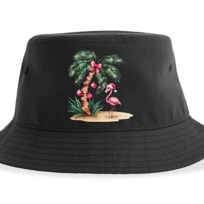 Flamingo Christmas In July Coquette Bow Palm Tree Summer Sustainable Bucket Hat