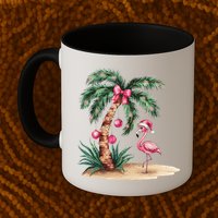 Flamingo Christmas In July Coquette Bow Palm Tree Summer Mug