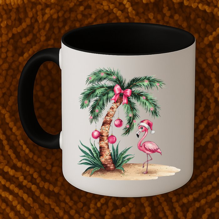 Flamingo Christmas In July Coquette Bow Palm Tree Summer Mug