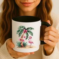 Flamingo Christmas In July Coquette Bow Palm Tree Summer Mug