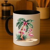 Flamingo Christmas In July Coquette Bow Palm Tree Summer Mug