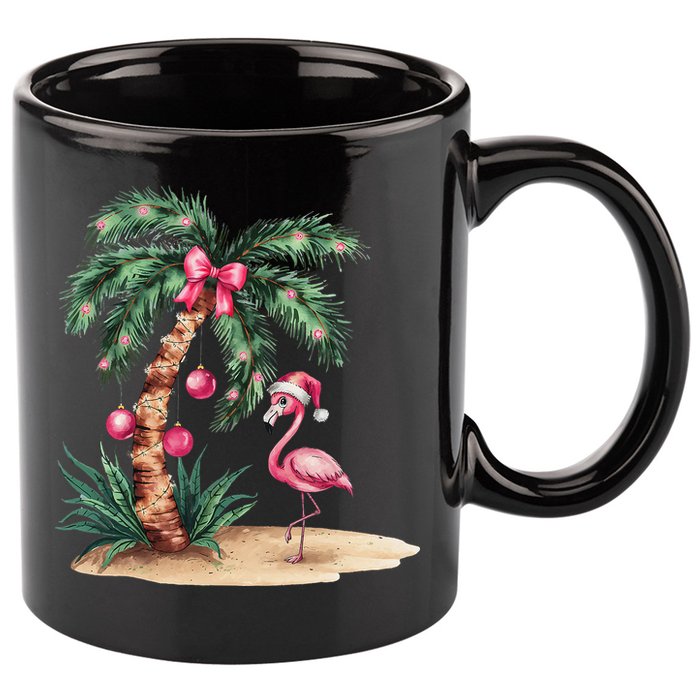 Flamingo Christmas In July Coquette Bow Palm Tree Summer 11oz C Handle Ceramic Mug