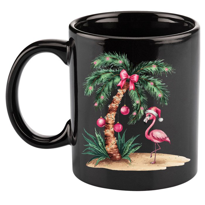 Flamingo Christmas In July Coquette Bow Palm Tree Summer 11oz C Handle Ceramic Mug