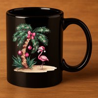 Flamingo Christmas In July Coquette Bow Palm Tree Summer 11oz C Handle Ceramic Mug