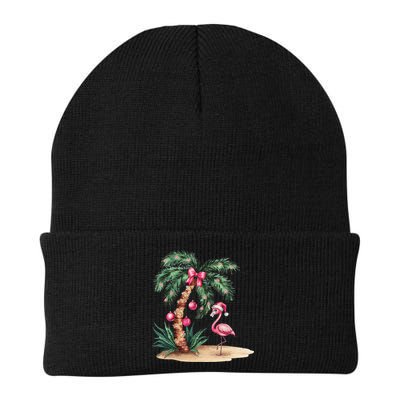 Flamingo Christmas In July Coquette Bow Palm Tree Summer Beanie