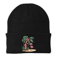 Flamingo Christmas In July Coquette Bow Palm Tree Summer Beanie