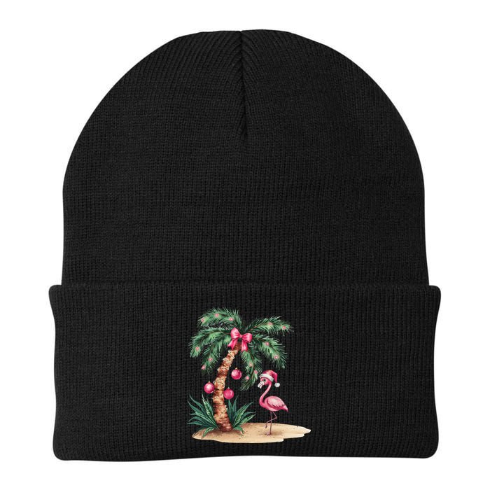 Flamingo Christmas In July Coquette Bow Palm Tree Summer Beanie