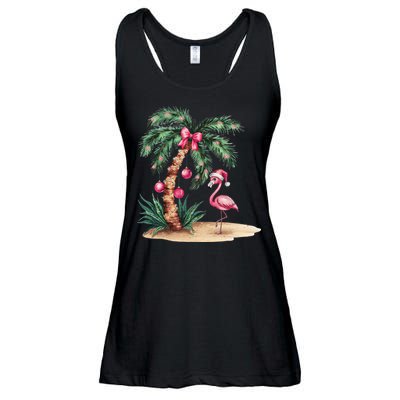 Flamingo Christmas In July Coquette Bow Palm Tree Summer Ladies Essential Flowy Tank