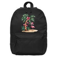 Flamingo Christmas In July Coquette Bow Palm Tree Summer 16 in Basic Backpack