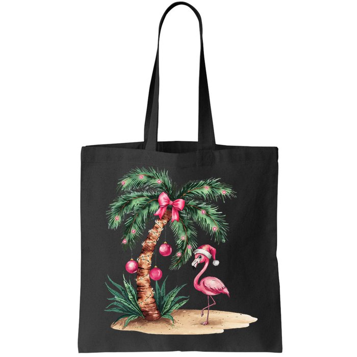 Flamingo Christmas In July Coquette Bow Palm Tree Summer Bag