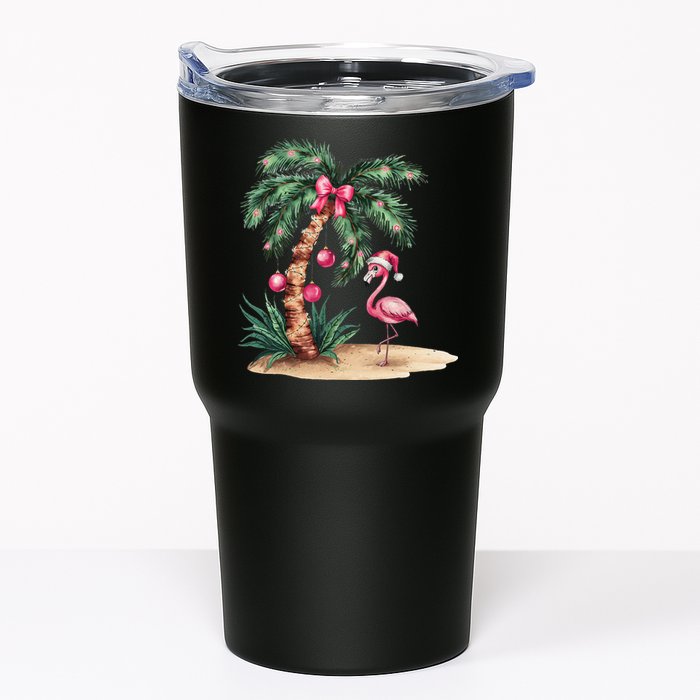 Flamingo Christmas In July Coquette Bow Palm Tree Summer Tumbler